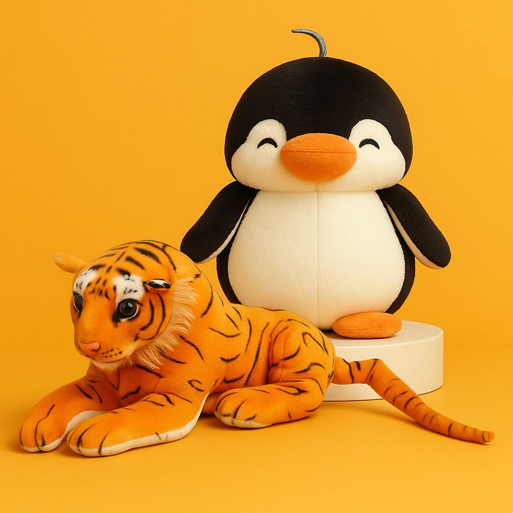 Combo Plush Animal Toys Set, Penguin and Tiger