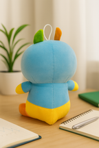 Soft Yellow Duck Plush Toy with Blue Hoodie – Cute Stuffed Animal with Strawberry Design for Kids