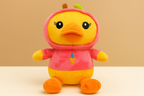 Soft Yellow Duck Plush Toy with Pink Hoodie – Cute Stuffed Animal with Strawberry Design for Kids