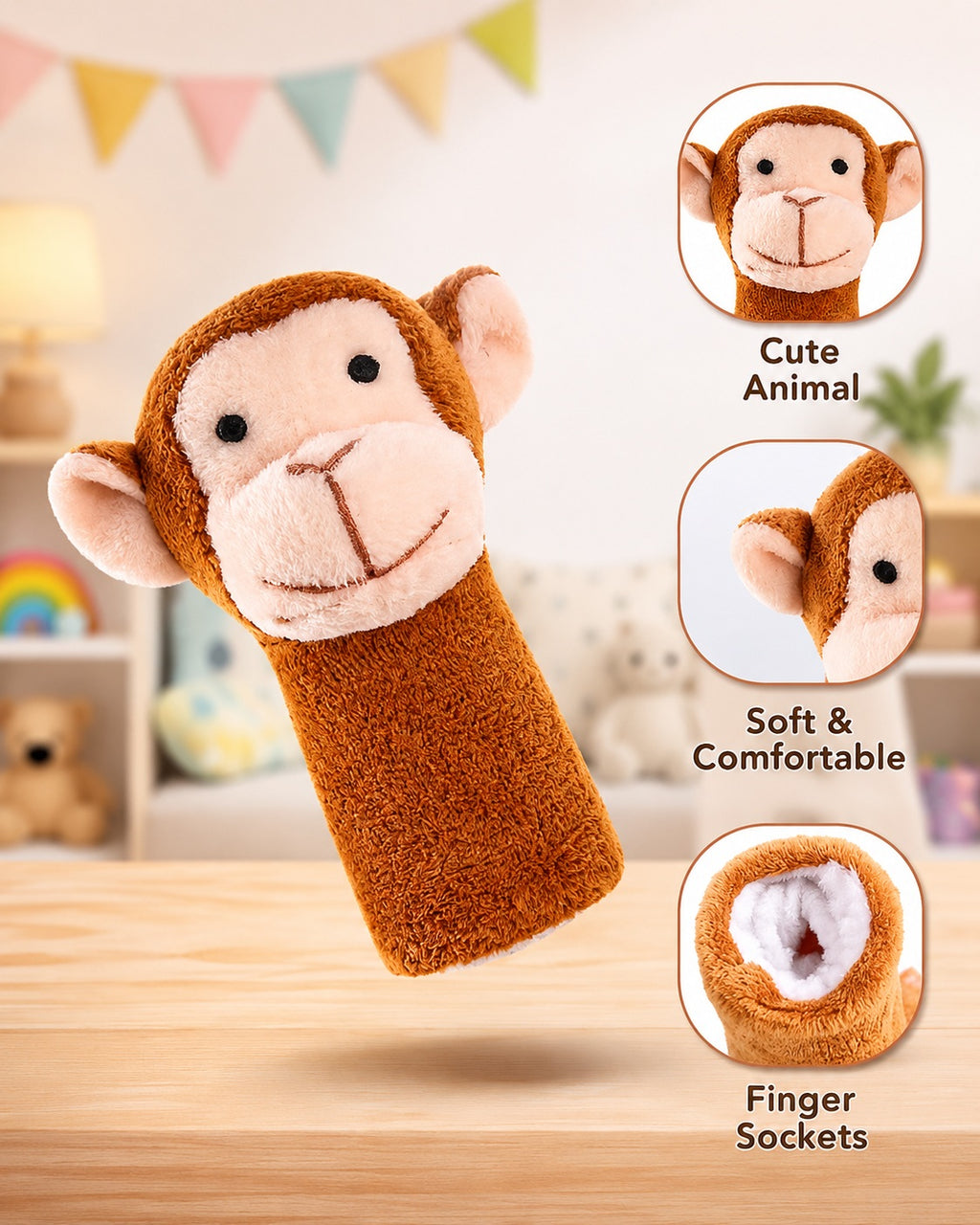 Animal Finger Puppets Soft Toys - Pack of 10  - 20 cm (Multicolor)