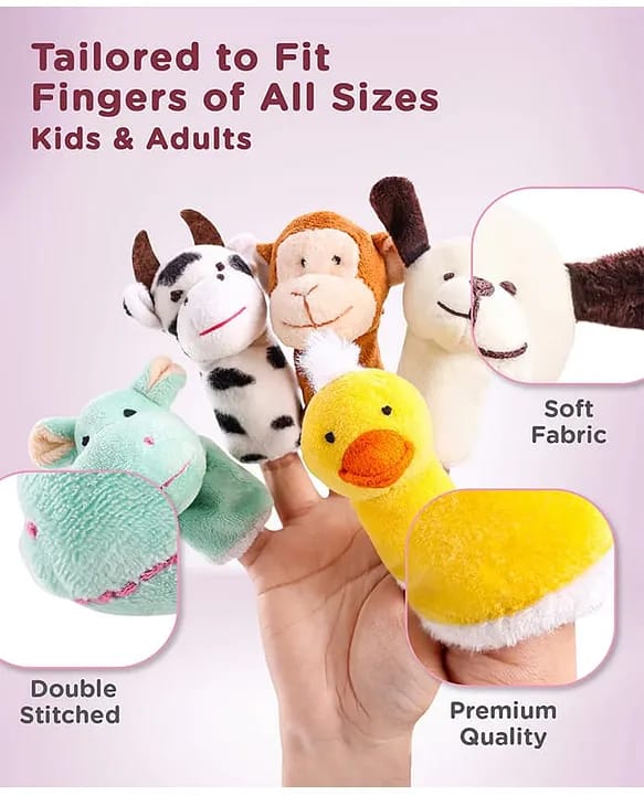 Animal Finger Puppets Soft Toys - Pack of 10  - 20 cm (Multicolor)