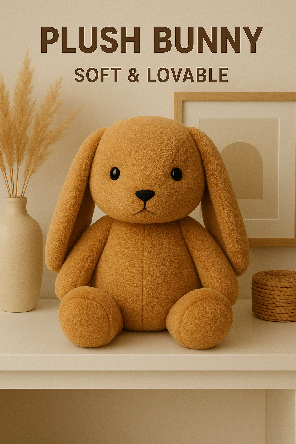 Bunny Stuffed Animal, Soft Caramel Rabbit, Long Floppy Ears  - 30 cm (Beige)