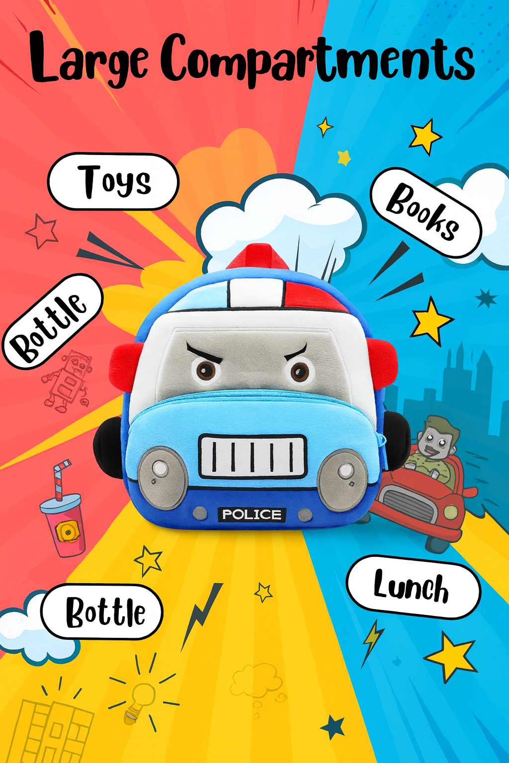 Mini Cartoon Backpack for Boys and Girls (Blue_Bus)