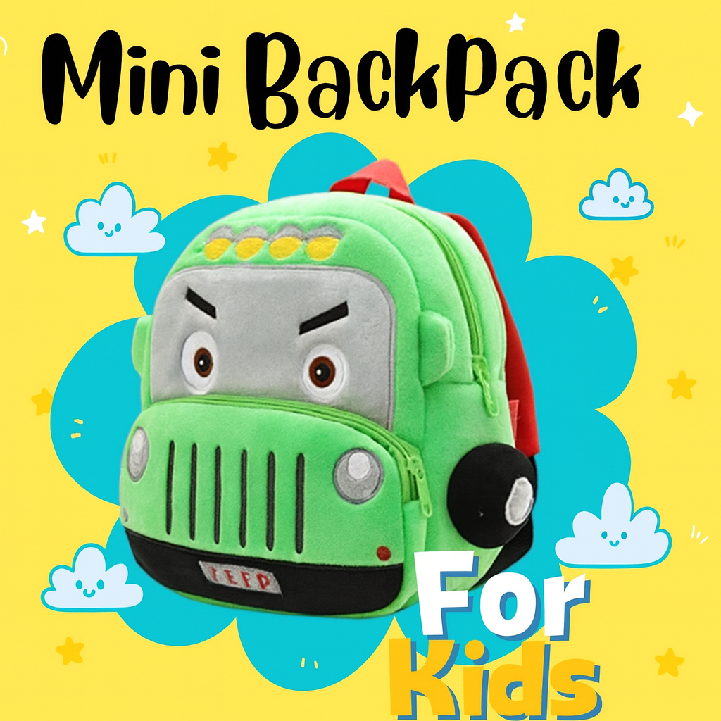 Mini Cartoon Backpack for Boys and Girls (Green_Bus)