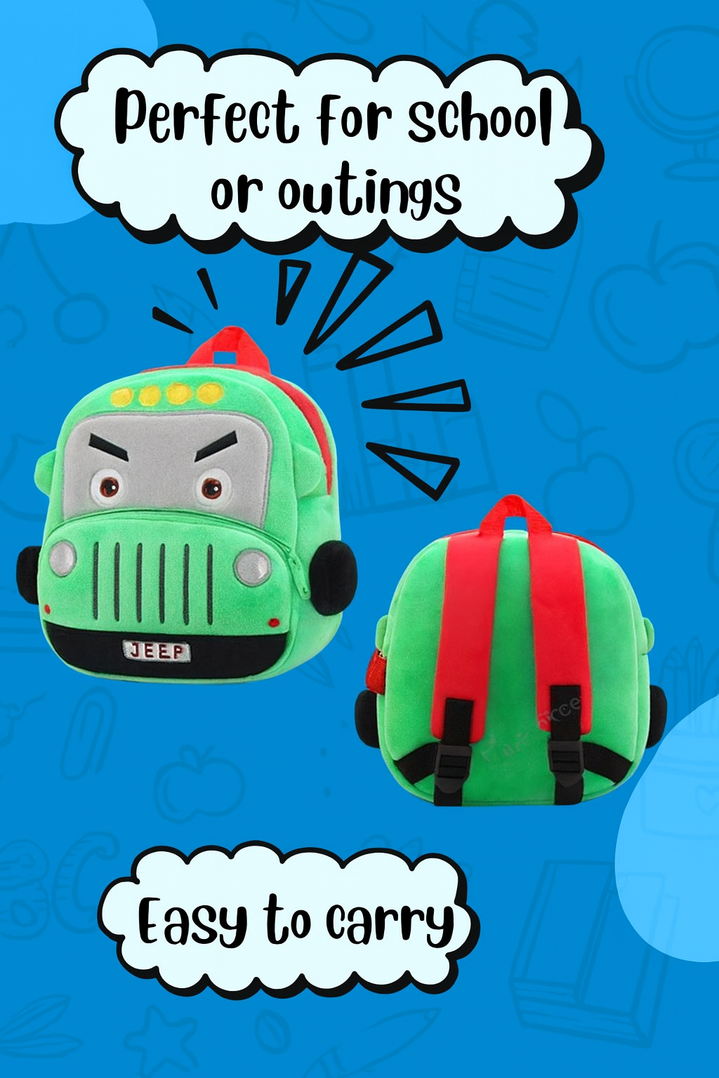 Mini Cartoon Backpack for Boys and Girls (Green_Bus)