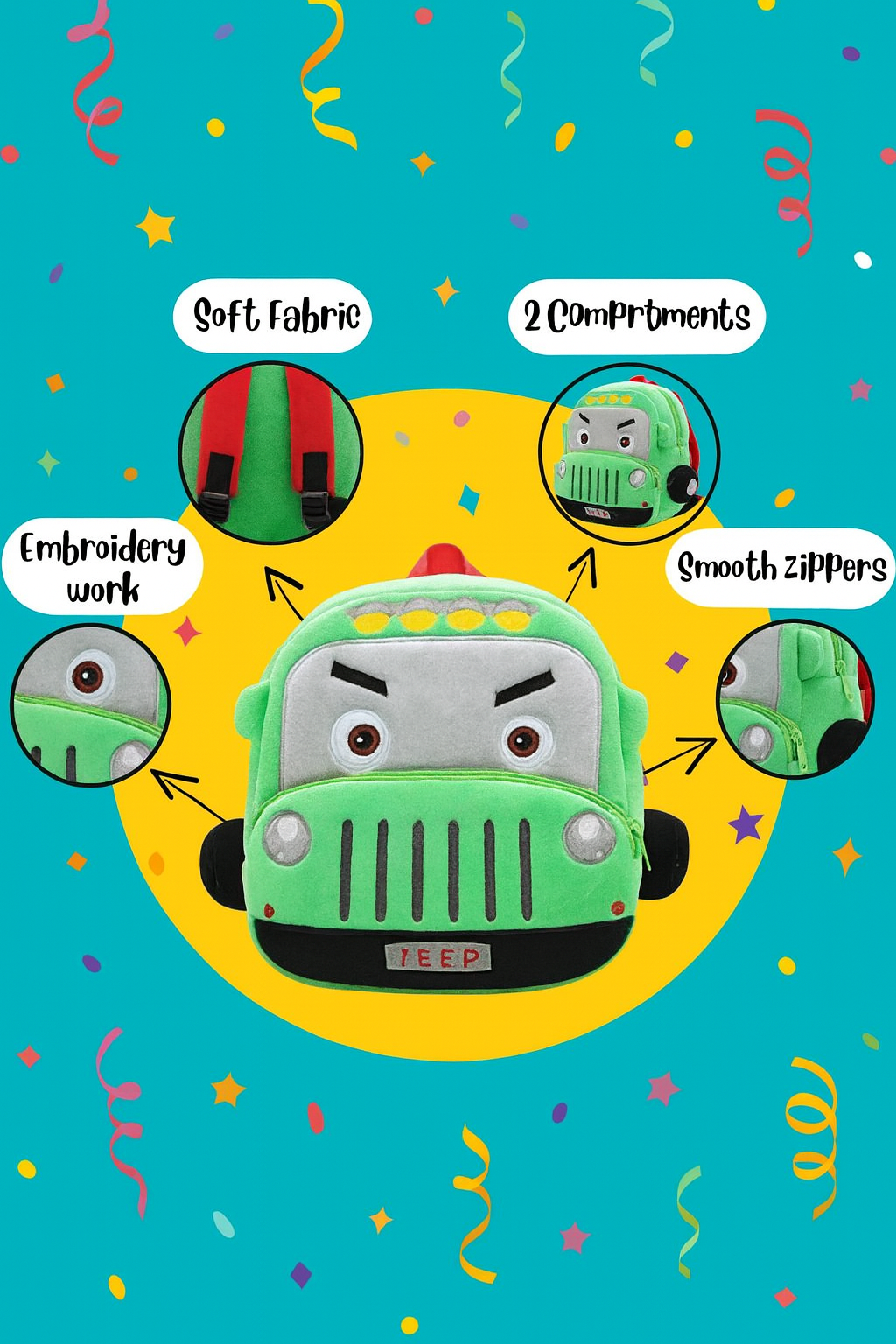 Mini Cartoon Backpack for Boys and Girls (Green_Bus)