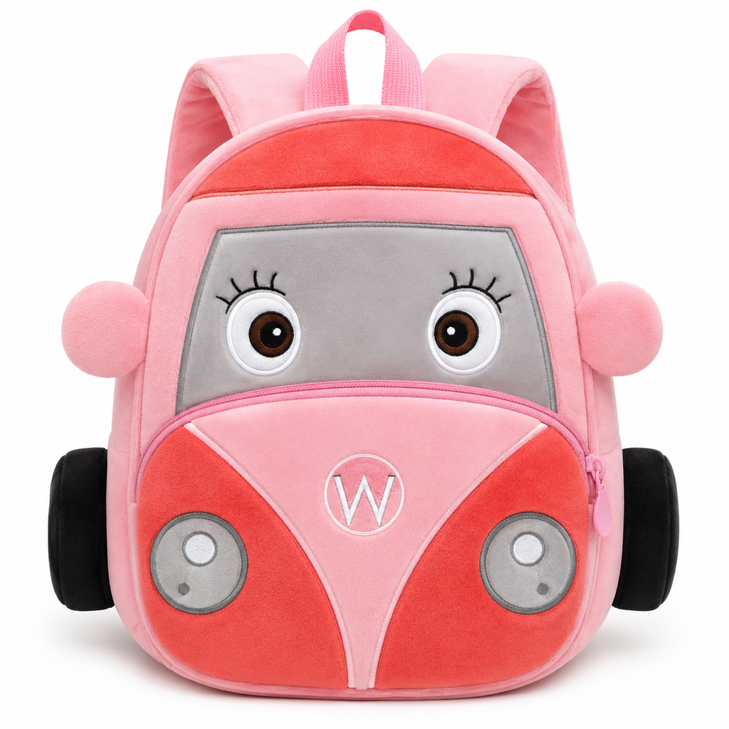 Mini Cartoon Backpack for Boys and Girls (Grey_Pink_Bus)