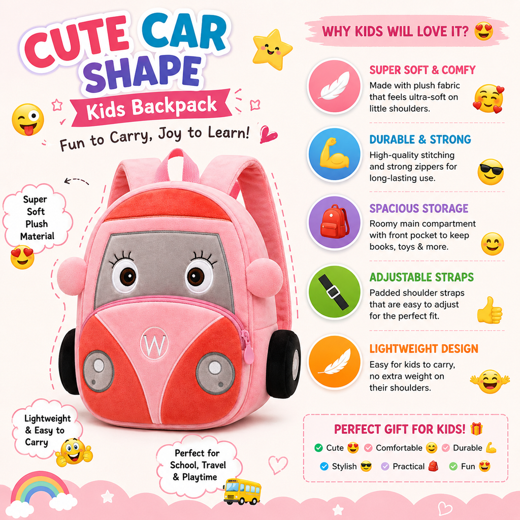 Mini Cartoon Backpack for Boys and Girls (Grey_Pink_Bus)