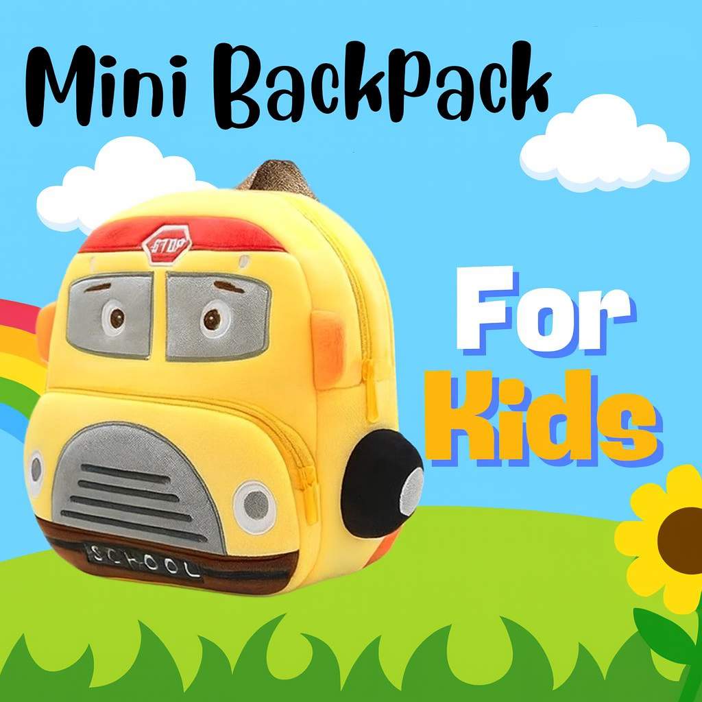 Mini Cartoon Backpack for Boys and Girls (Yellow_Bus)