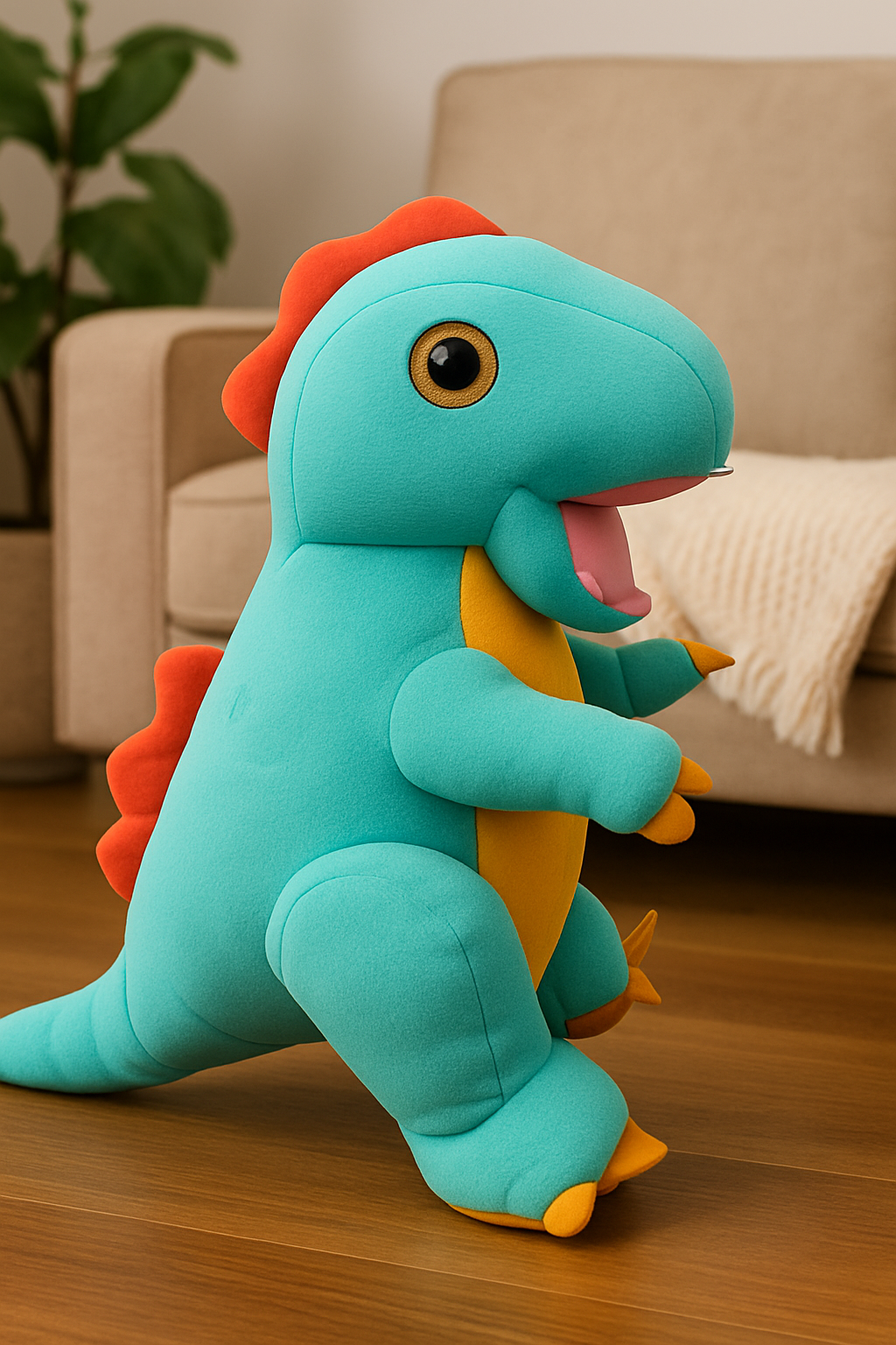 SARO Plush T-Rex Dinosaur, Turquoise Blue with Orange Spikes, Soft Stuffed Animal Toy | Cute, Plush/Soft Toy, Suitable for Boys, Girls and Kids, Super-Soft, Safe, 35 cm