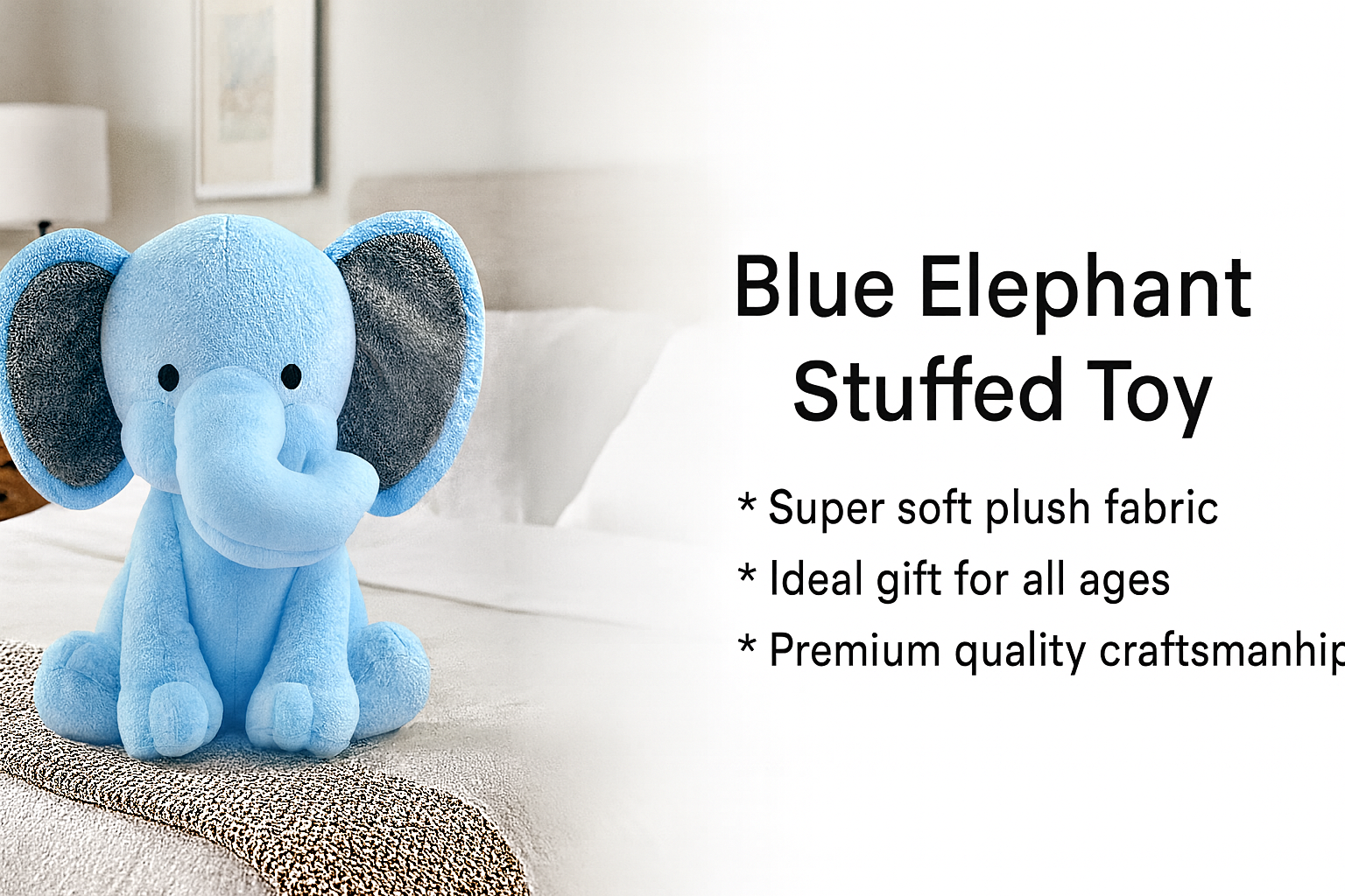 Elephant Sitting Plush Soft Toy Cute Kids Animal (Blue, 30 cm)