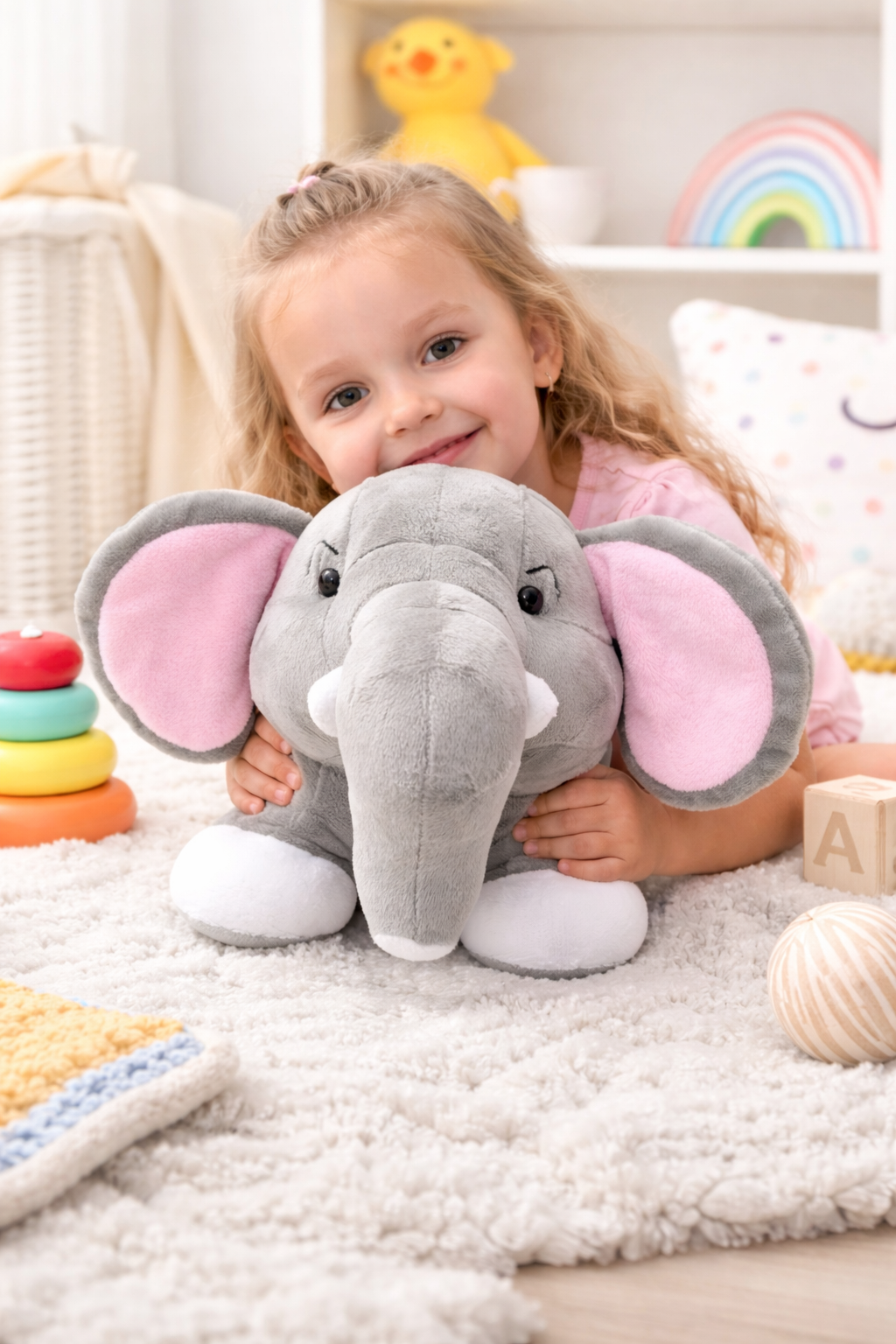 Cute Grey Elephant Soft Toy with Pink Ears & Feet