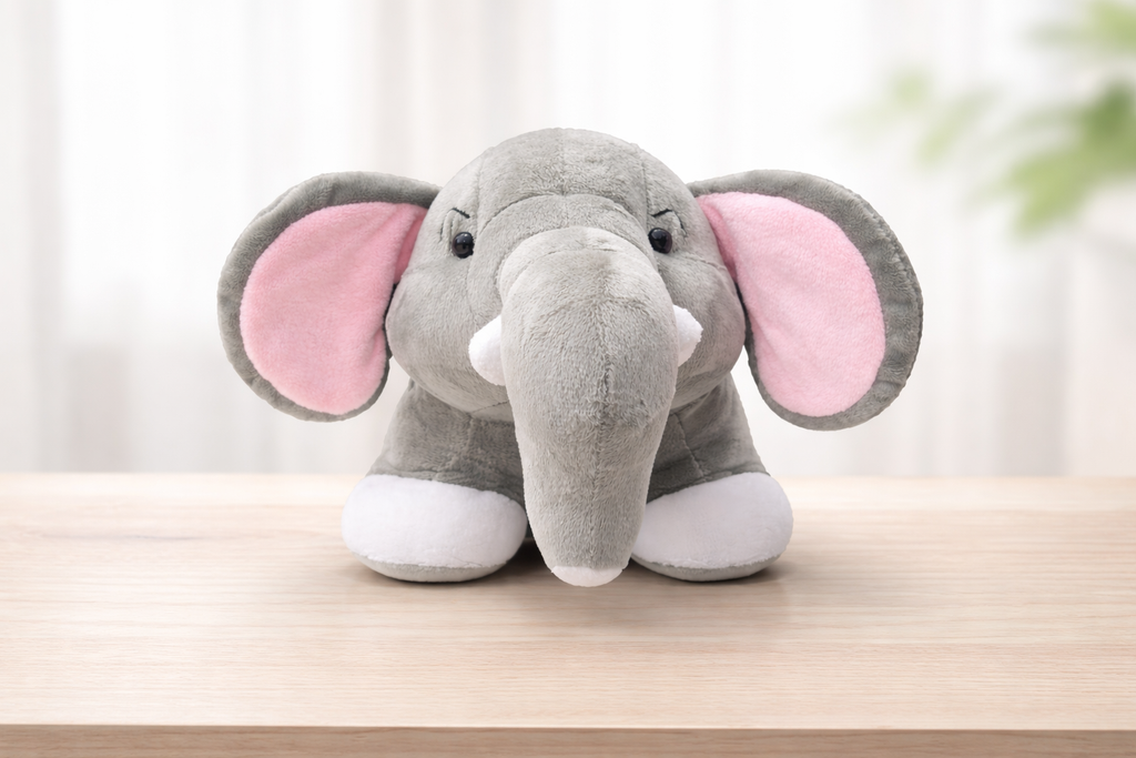 Cute Grey Elephant Soft Toy with Pink Ears & Feet