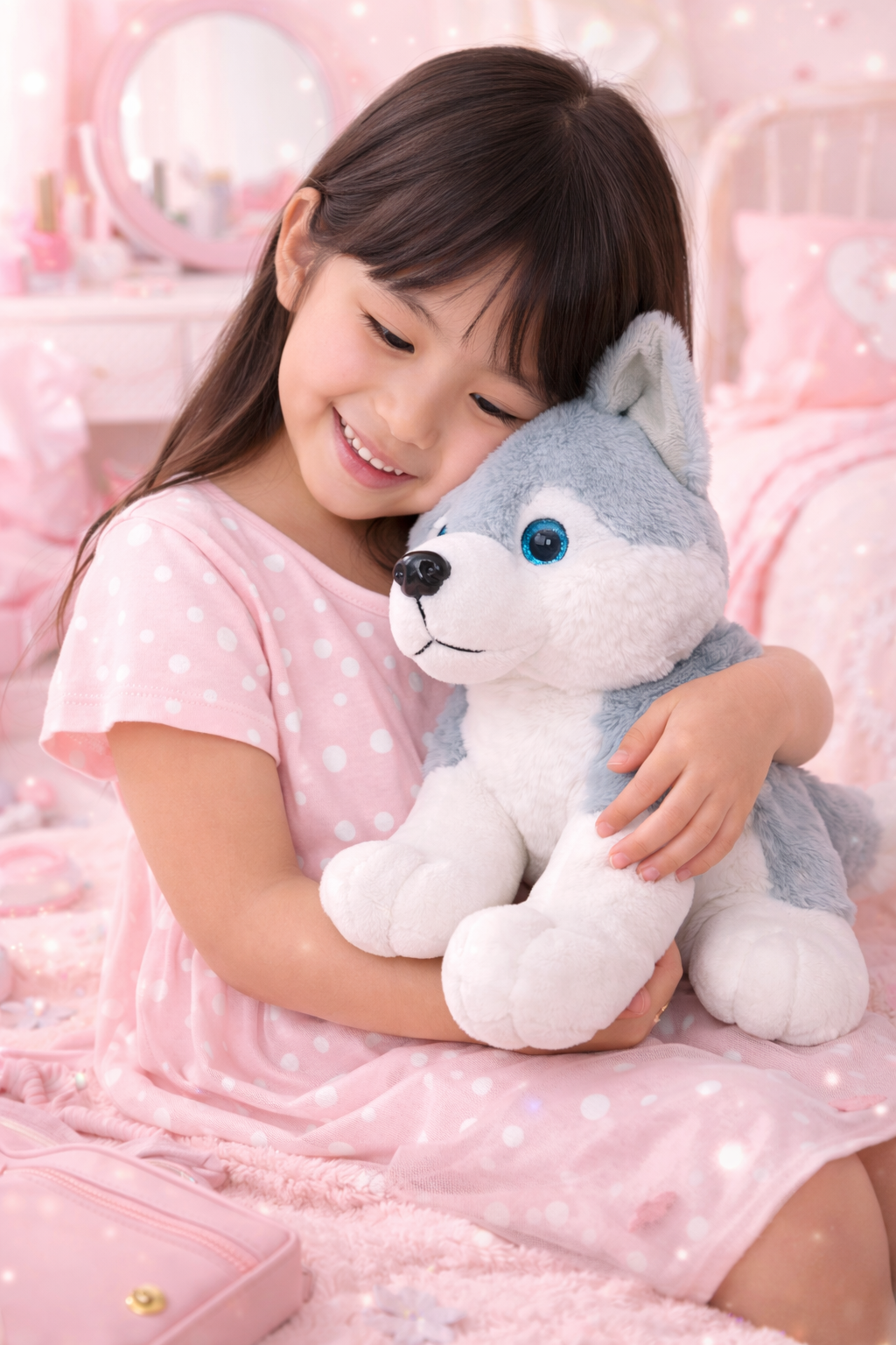 Realstic Husky Dog Stuffed Plush Toy, Grey and White 25cm