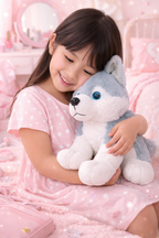 Realstic Husky Dog Stuffed Plush Toy, Grey and White 25cm