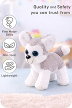 Realstic Husky Dog Stuffed Plush Toy, Grey and White, (18cm)