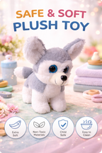 Realstic Husky Dog Stuffed Plush Toy, Grey and White, (18cm)