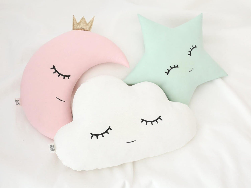 Cute Cloud Moon Star Pillow with Crown