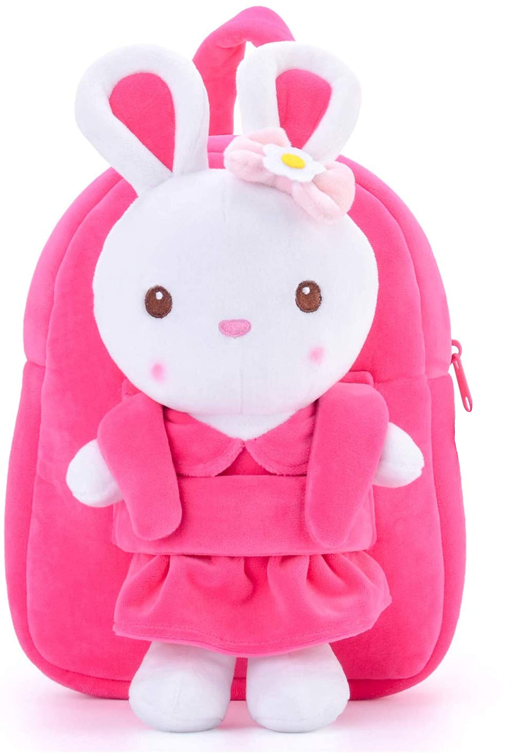 Bunny Backpack, Pink, Soft Plush Fabric, Medium, Zipper Closure, for Toddlers and Girls