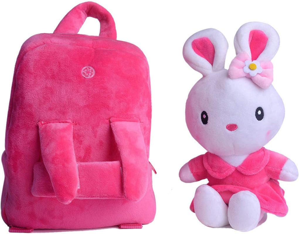 Bunny Backpack, Pink, Soft Plush Fabric, Medium, Zipper Closure, for Toddlers and Girls