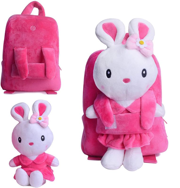 Bunny Backpack, Pink, Soft Plush Fabric, Medium, Zipper Closure, for Toddlers and Girls