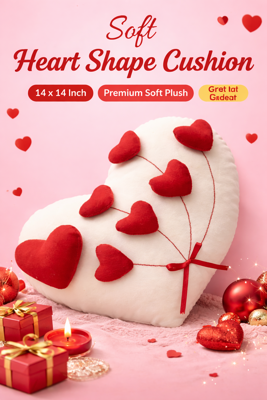 Polyester Fibre Cushion Pack of 1 Solid Valentine (Cream)