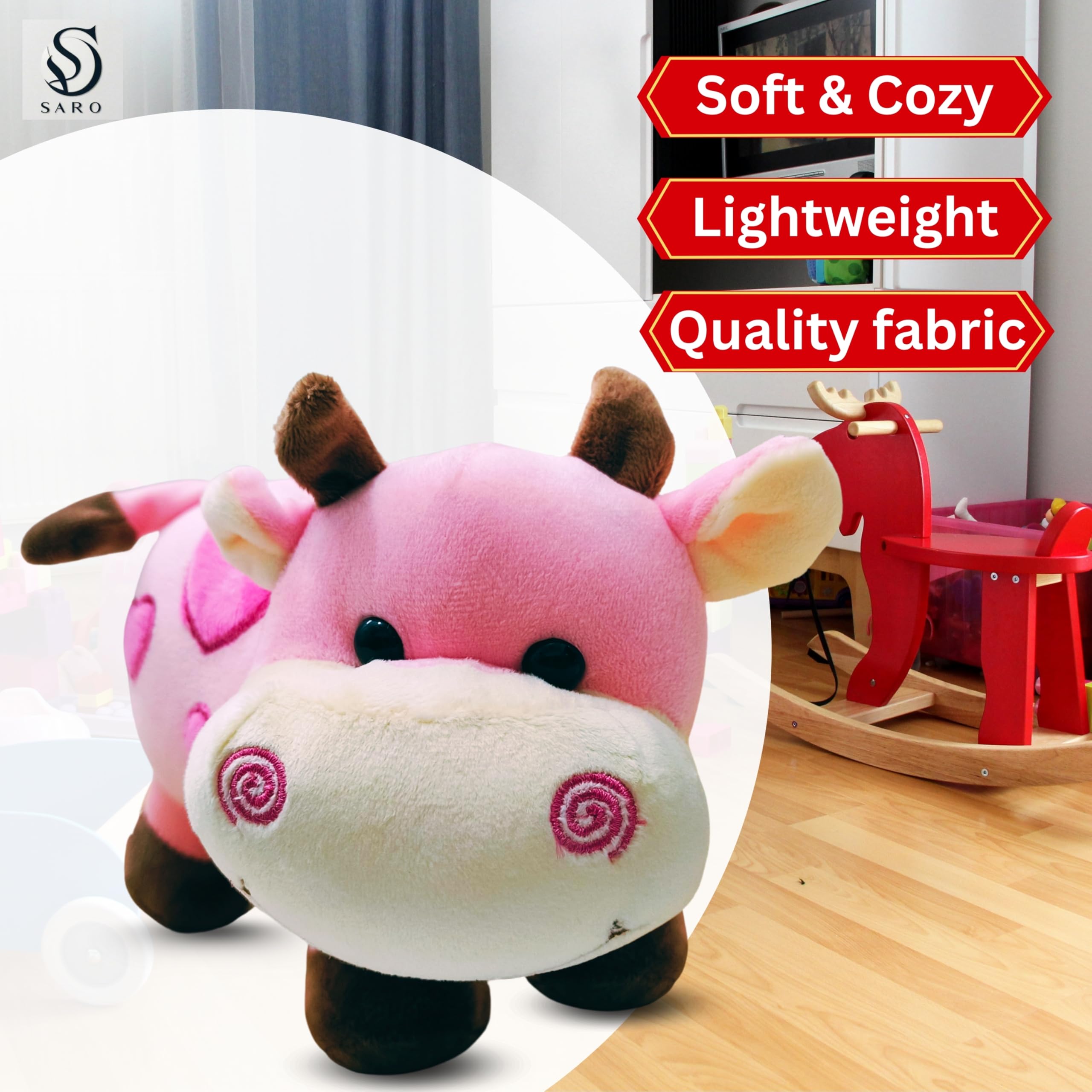 Cow Tremp Plush Soft Toy Cute Kids Animal (Pack of 1)(30 Cm) (Pink)