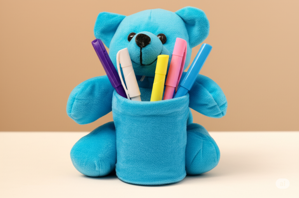 Pink Teddy Multipurpose Storage & Soft Toy Desktop Holde-7 Inch