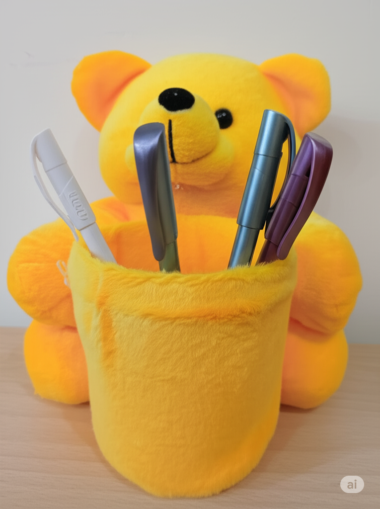 Pink Teddy Multipurpose Storage & Soft Toy Desktop Holde-7 Inch