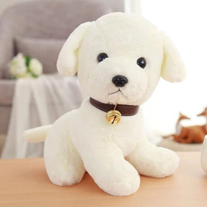 White Plush Dog Soft Toy with Bell Collar